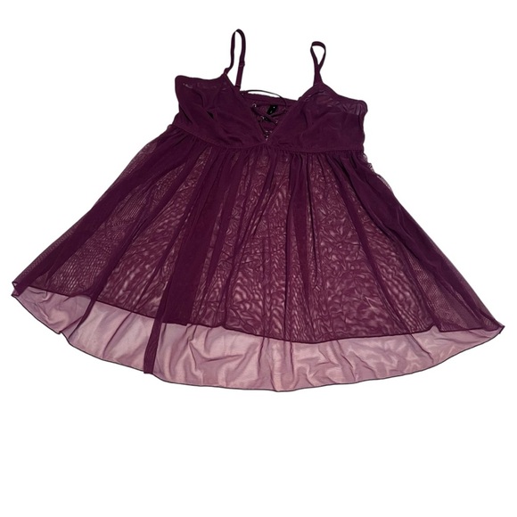 Torrid Plum Purple Sheer Mesh Lace-Up Babydoll Lingerie Size 1X Plus - Picture 2 of 9